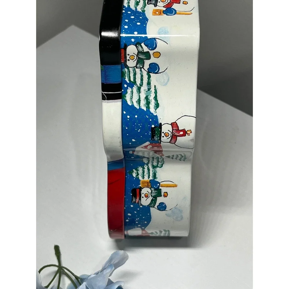 Vintage‎ Snowman Tin Cookie Jar Festive Holiday Kitchenware Collectible